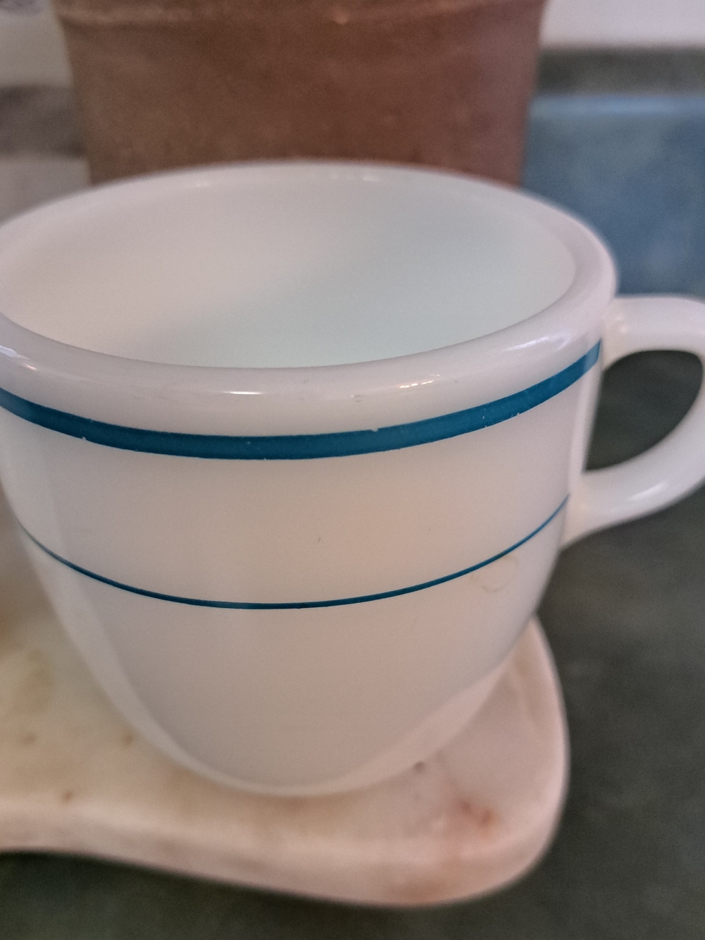 Pyrex White Ceramic Mug with Teal Blue Bands(Set Of 2)